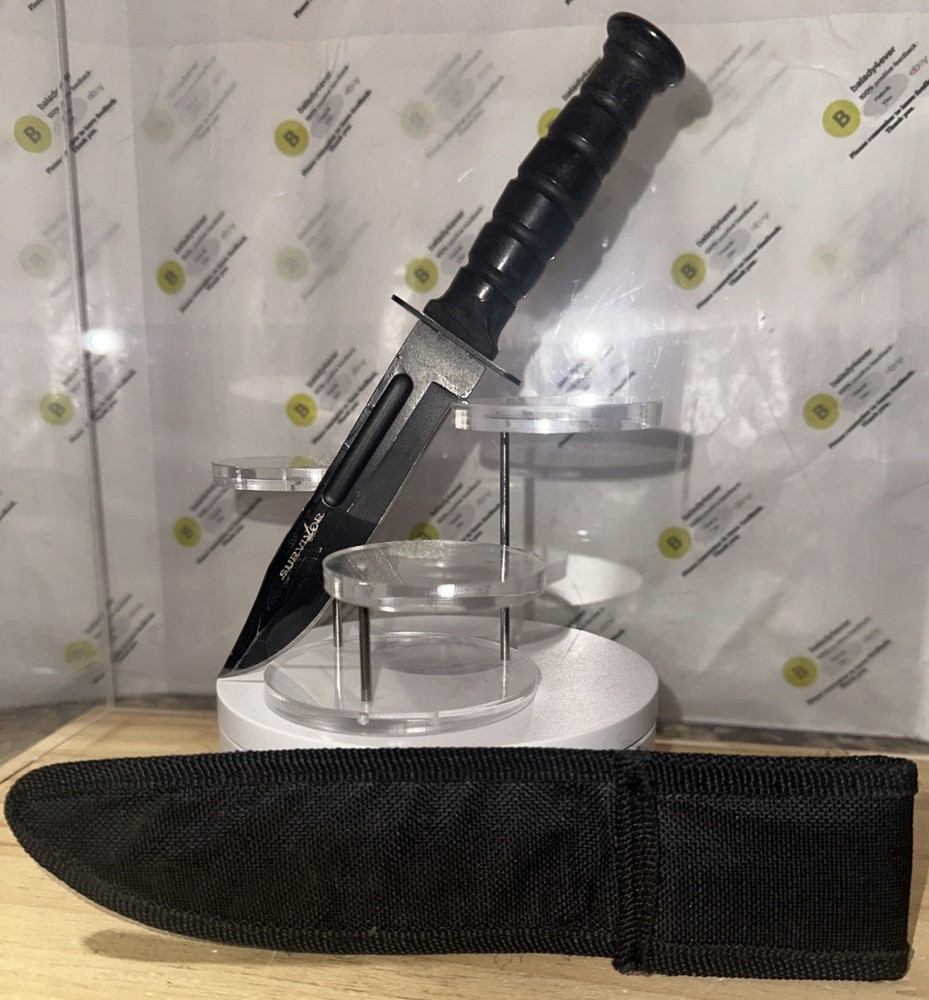 FIXED-BLADE SURVIVAL KNIFE | 7.5" Small Black Rubber Handle Tactical Combat