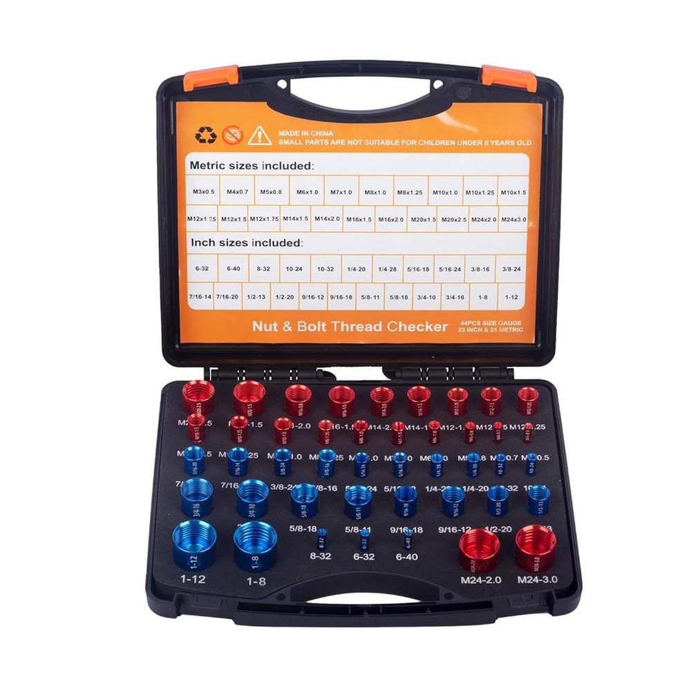44 PCS Thread Checker Kit Nut And Bolt Carbon Steel Identifier Storage Box