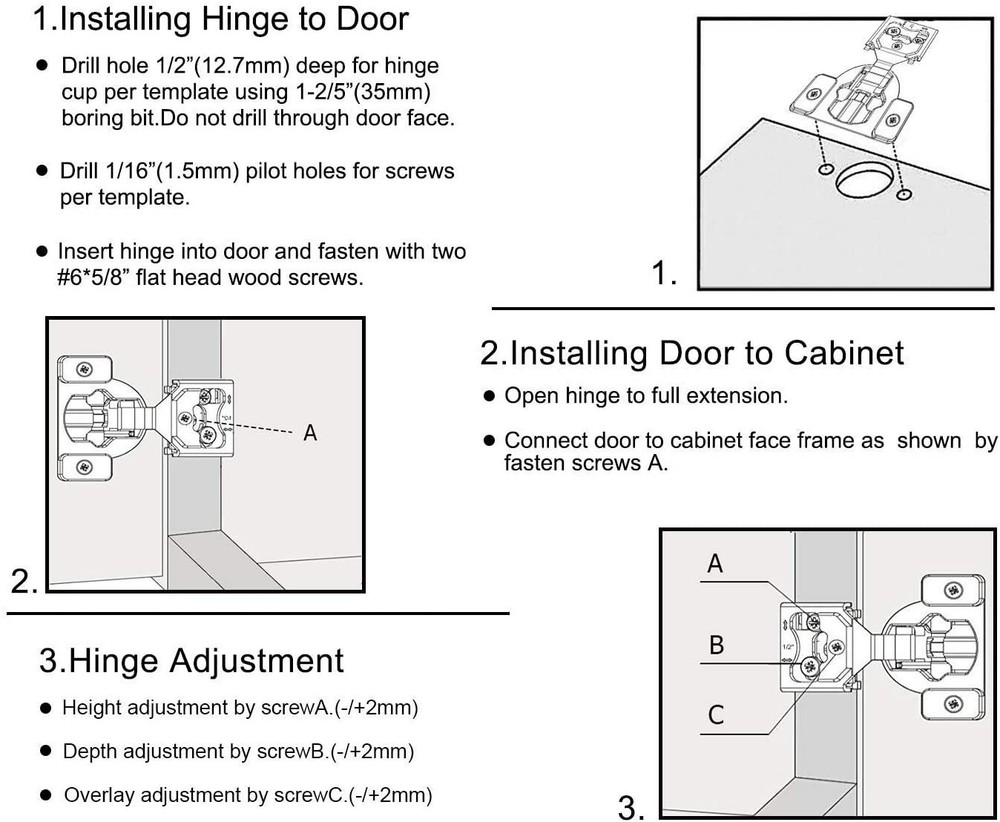 4 Pack 1/2" Overlay Soft Close Face Frame 105° Compact Cabinet Hinge Handware