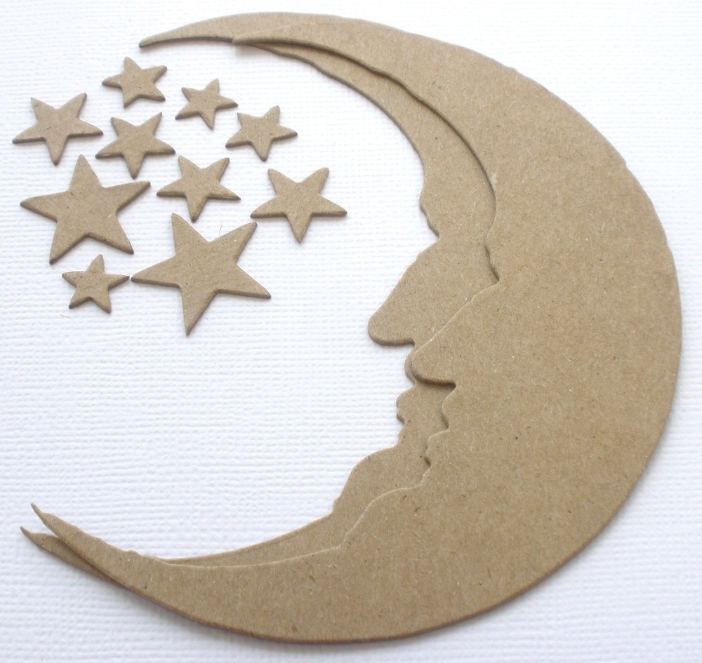 {3} *CRESCENT MOON & STARS* Bare Chipboard Die Cuts