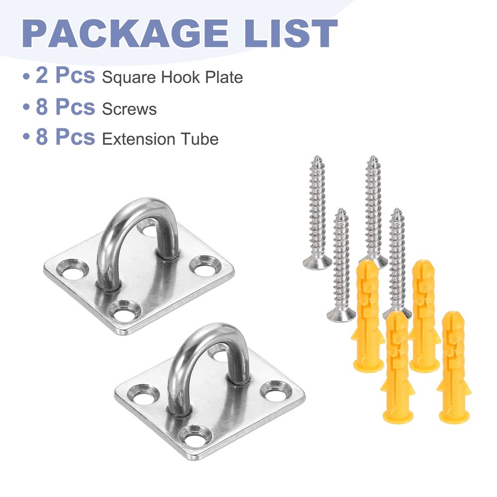 2Pcs M5 Eyelet Bracket Set Square Hook Plate and Hook, Silver