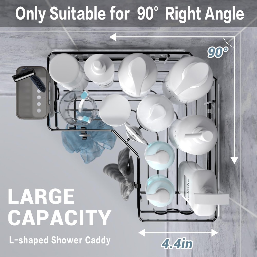 2 Pack Shower Corner Shelves, No Drill Adhesive Storage Rack, Toothpaste Holder