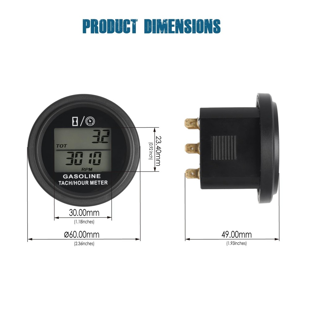 Digital Engine Hour Meter Tachometer,Real-time RPM Record,Backlight Display,S...