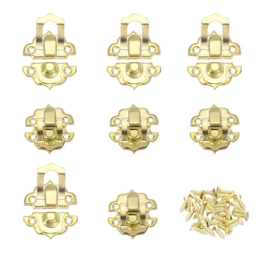 8Pcs 1.2" x 1.1" Retro Decorative Hasp Kit with Screws, Yellow