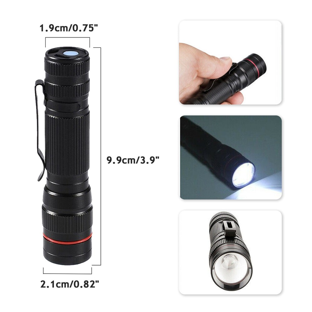 Rechargeable LED Tactical Flashlight USB Zoomable Waterproof EDC Camping Torch