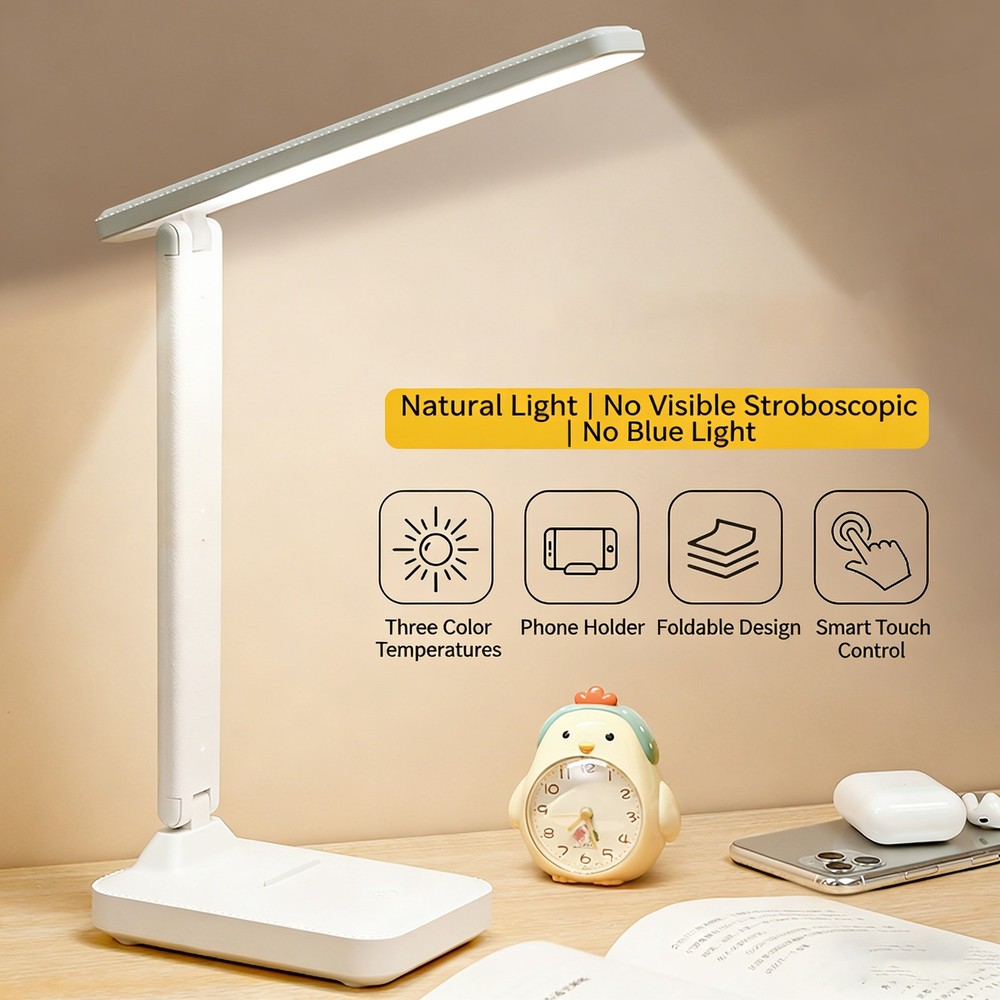 Dimmable LED Desk Light Touch Sensor Table Bedside Reading Lamp USB Rechargeable