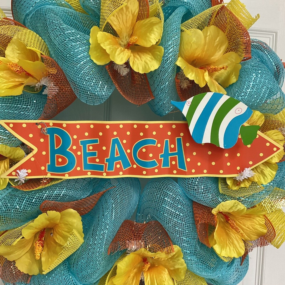 Summer Beach Arrow With Fish Handmade Deco Mesh Wreath