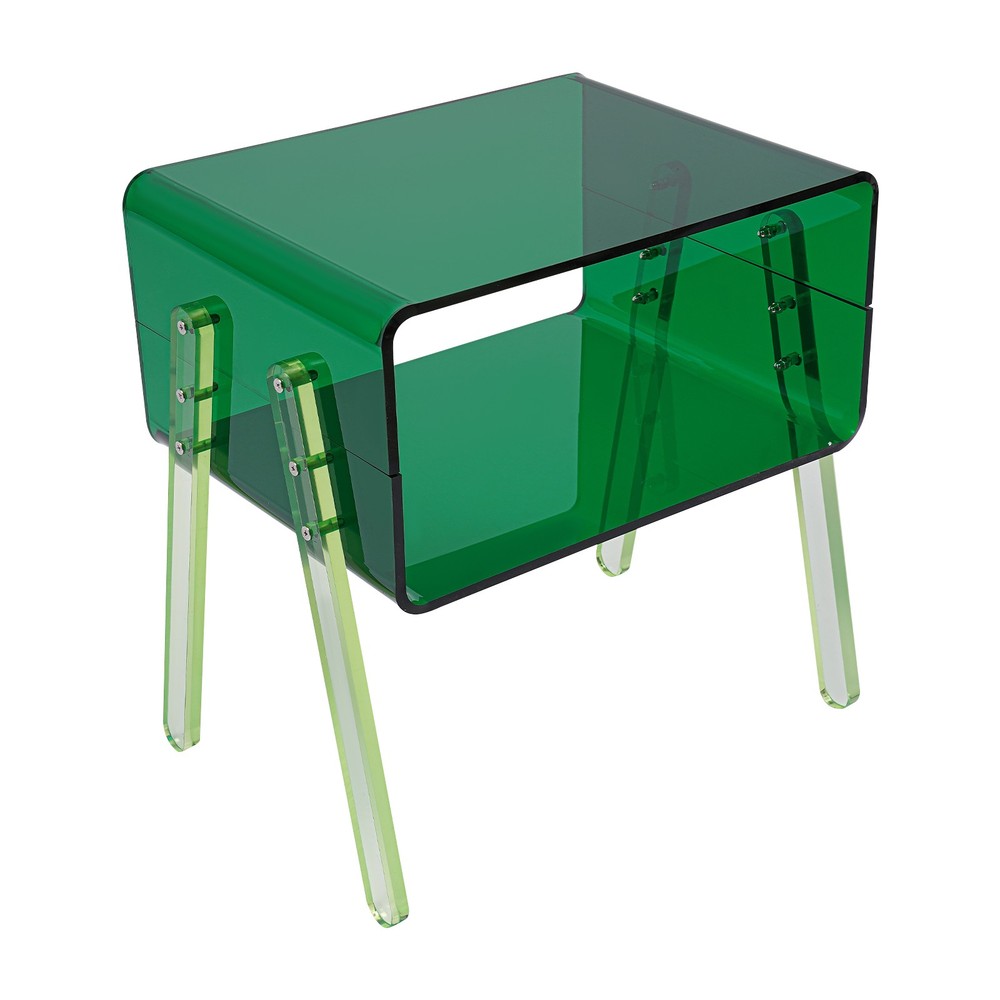 Acrylic Side Table, Green 2-Tier End Table with Open Storage for Small Spaces