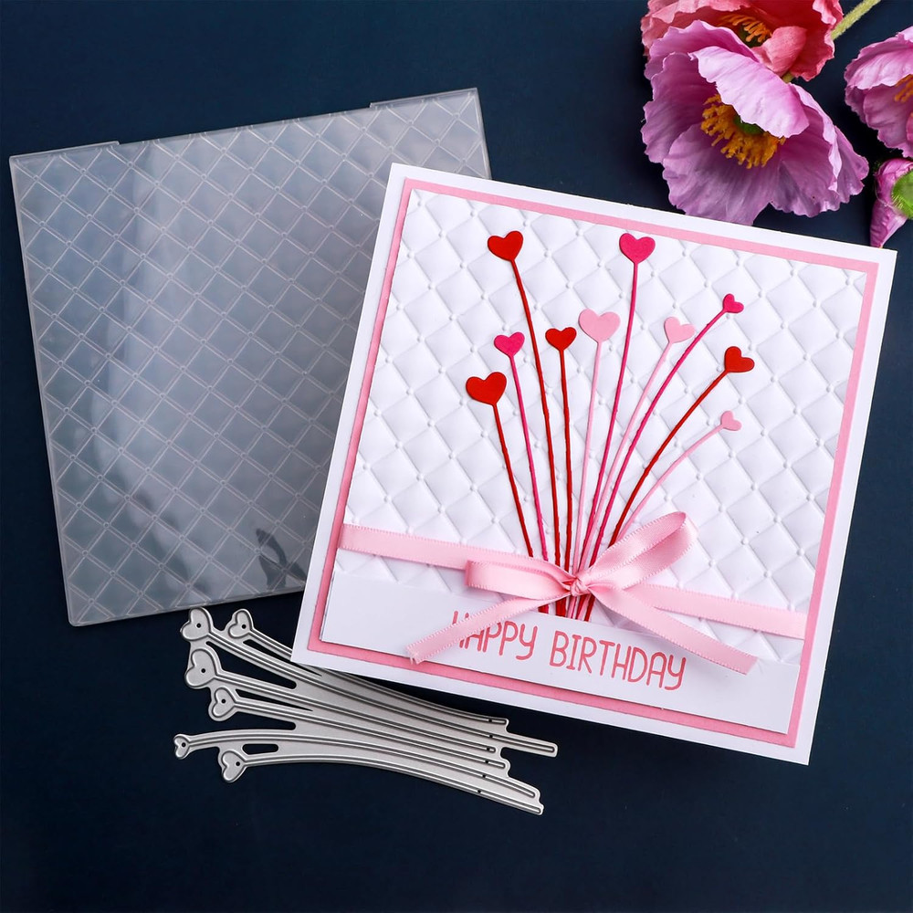 3D Embossing Folder for Card Making Geometric Grid Rhombus Textures Impressions