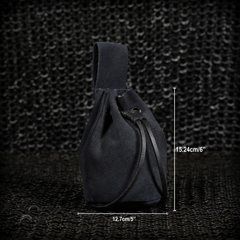 Medieval Suede Leather Drawstring Belt Bag Renaissance Accessory Midnight Blue
