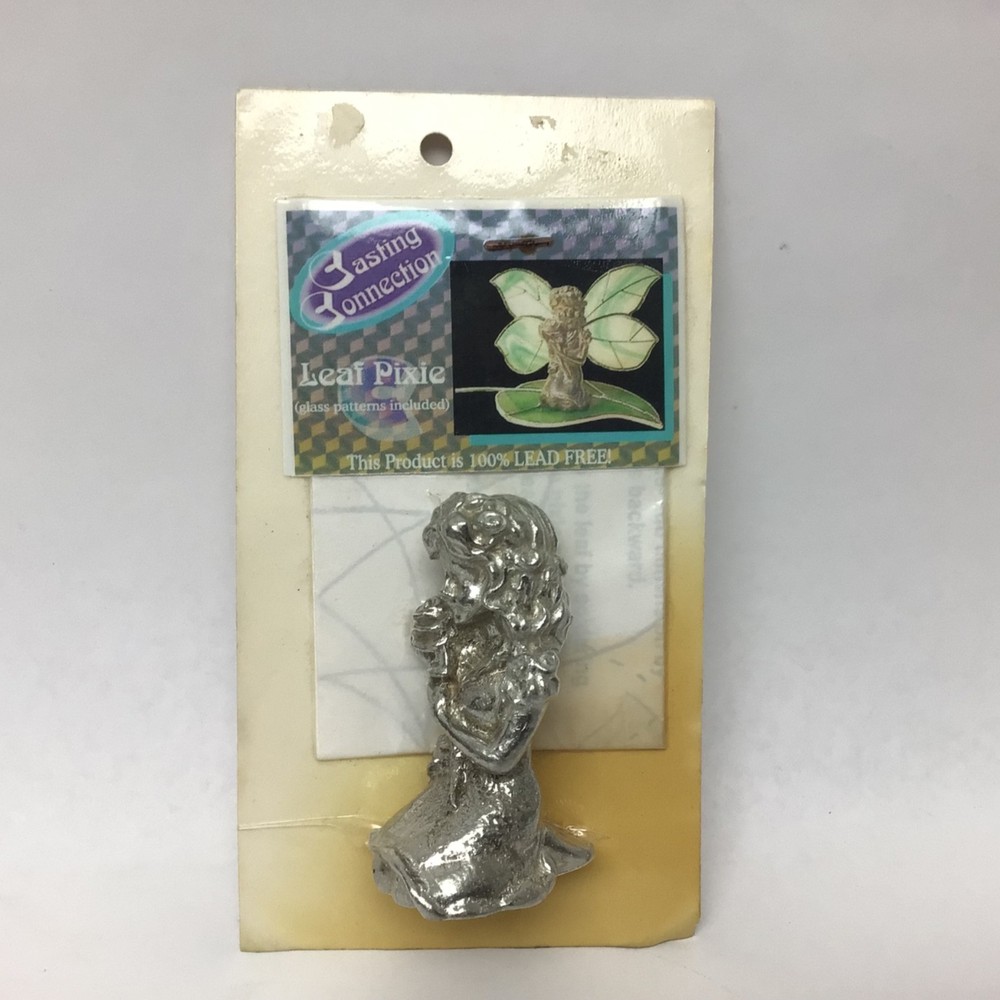 Vintage Casting Connection Leaf Pixie Pewter Figurine with Stained Glass Pattern