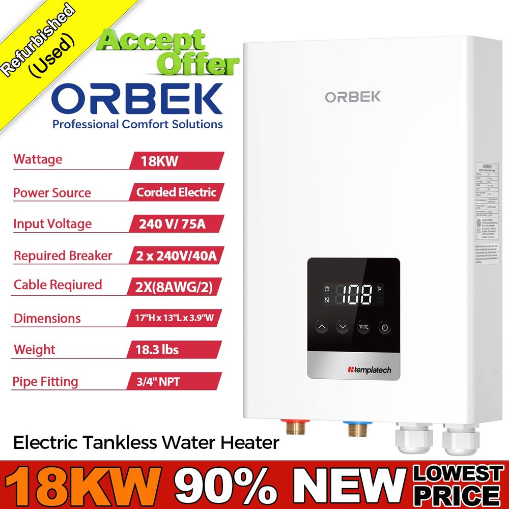 Used- 18KW Electric Tankless Water Heater Instant Hot On Demand for Whole House