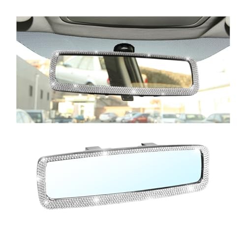 Bling Car Rearview Mirror, Decorations Rear View Mirror with Crystal Silver