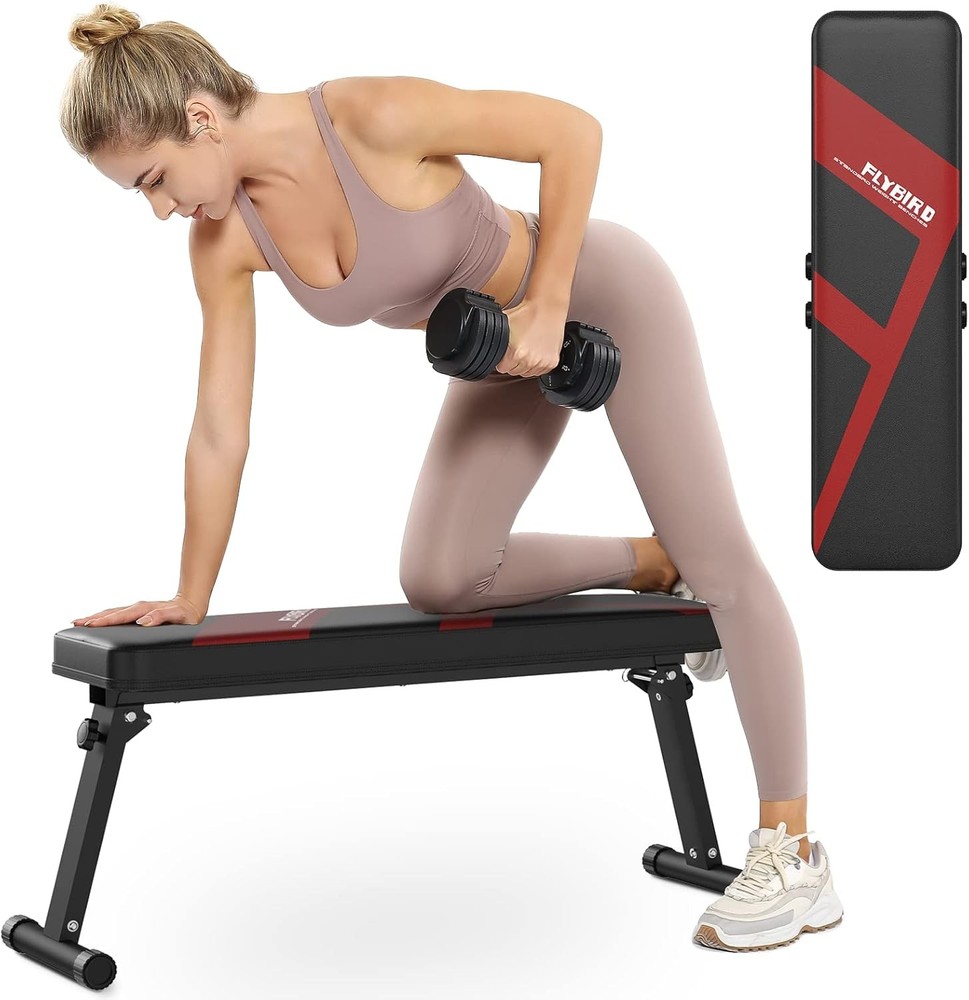 FLYBIRD Flat Bench, Foldable Weight Bench Easy Assembly for A-Red