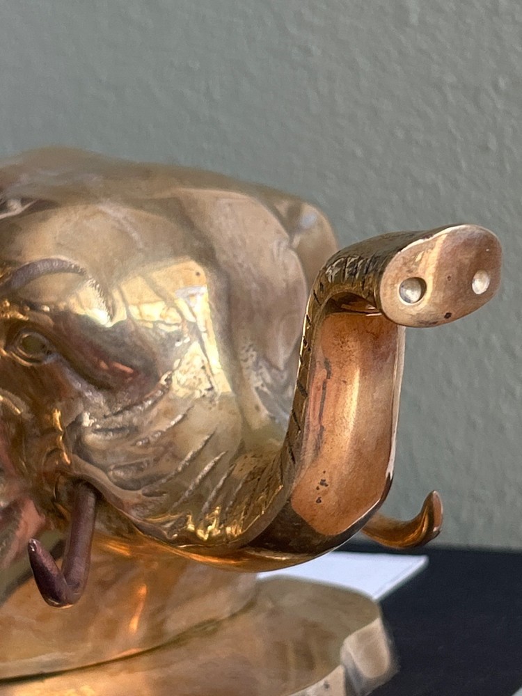Bookends Vintage Solid Brass Elephant Trunks Up "Good Luck" MCM pair *
