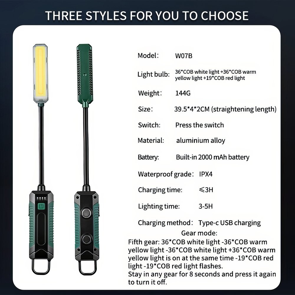 Rechargeable Flashlight LED Work Light with Flexible Gooseneck for Workshops