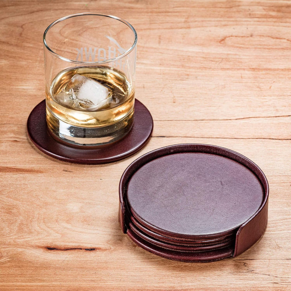 Mocha Leather 4-Round Coaster Set
