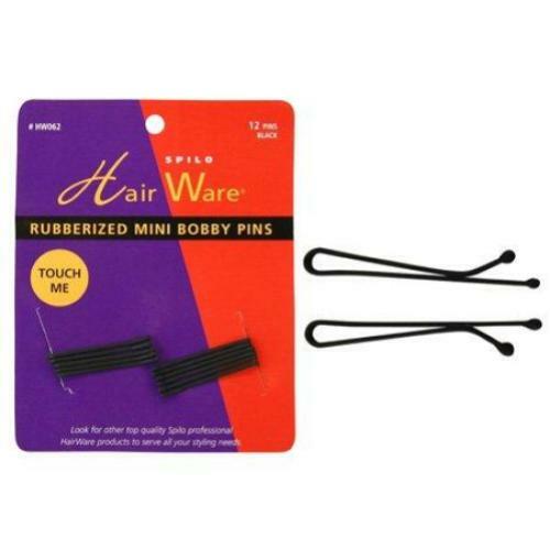 HairWare Rubberized Mini Bobby Pins Black- 12pk