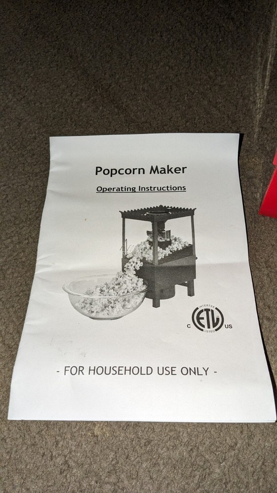Intertek Electrics Old Fashioned Hot Air Popcorn Maker Cart New Open Box
