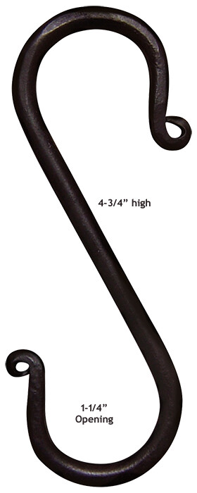 Black Wrought Iron "S" Hook -- 4-3/4" High