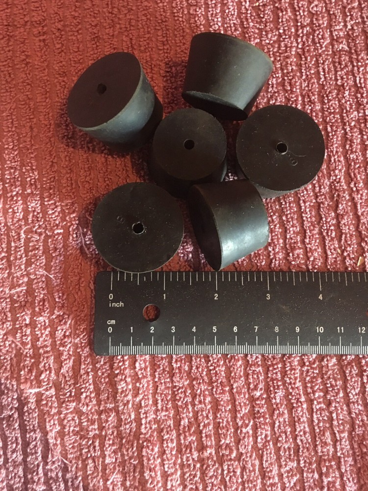 Qty6 Size 8 Rubber Lab Stoppers 1 Hole