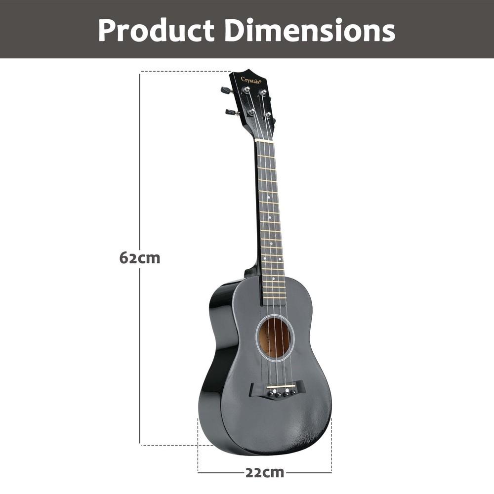 23" Concert Beginners Ukulele with Felt Pick & Spare Strings – Black
