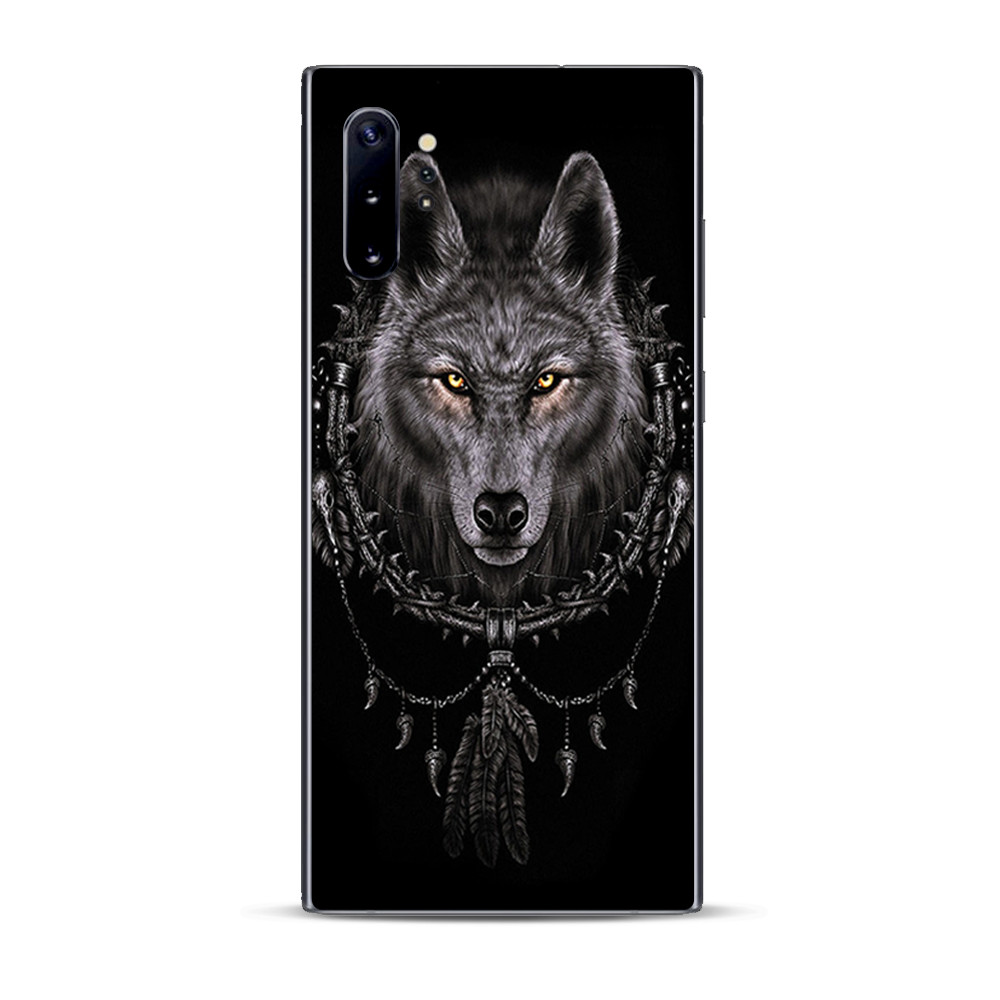 Skins Decal Wrap for Samsung Note 10 Plus Wolf dreamcatcher back white