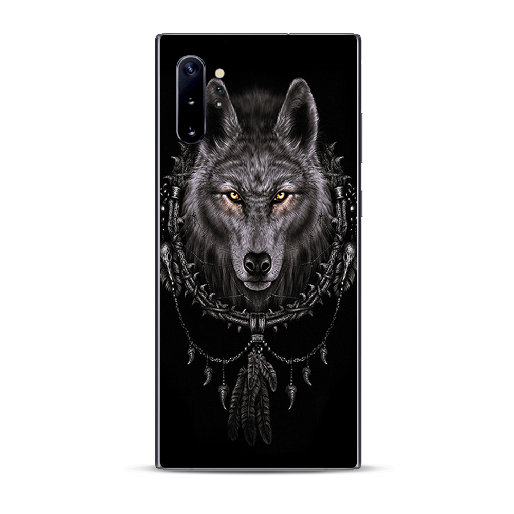 Skins Decal Wrap for Samsung Note 10 Plus Wolf dreamcatcher back white