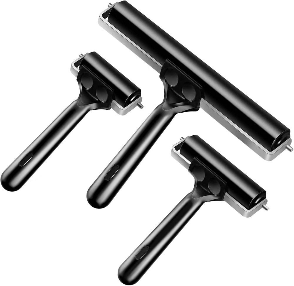3 Pack Rubber Brayer Rollers for Crafting, Hard Rubber Rollers for Printmaking