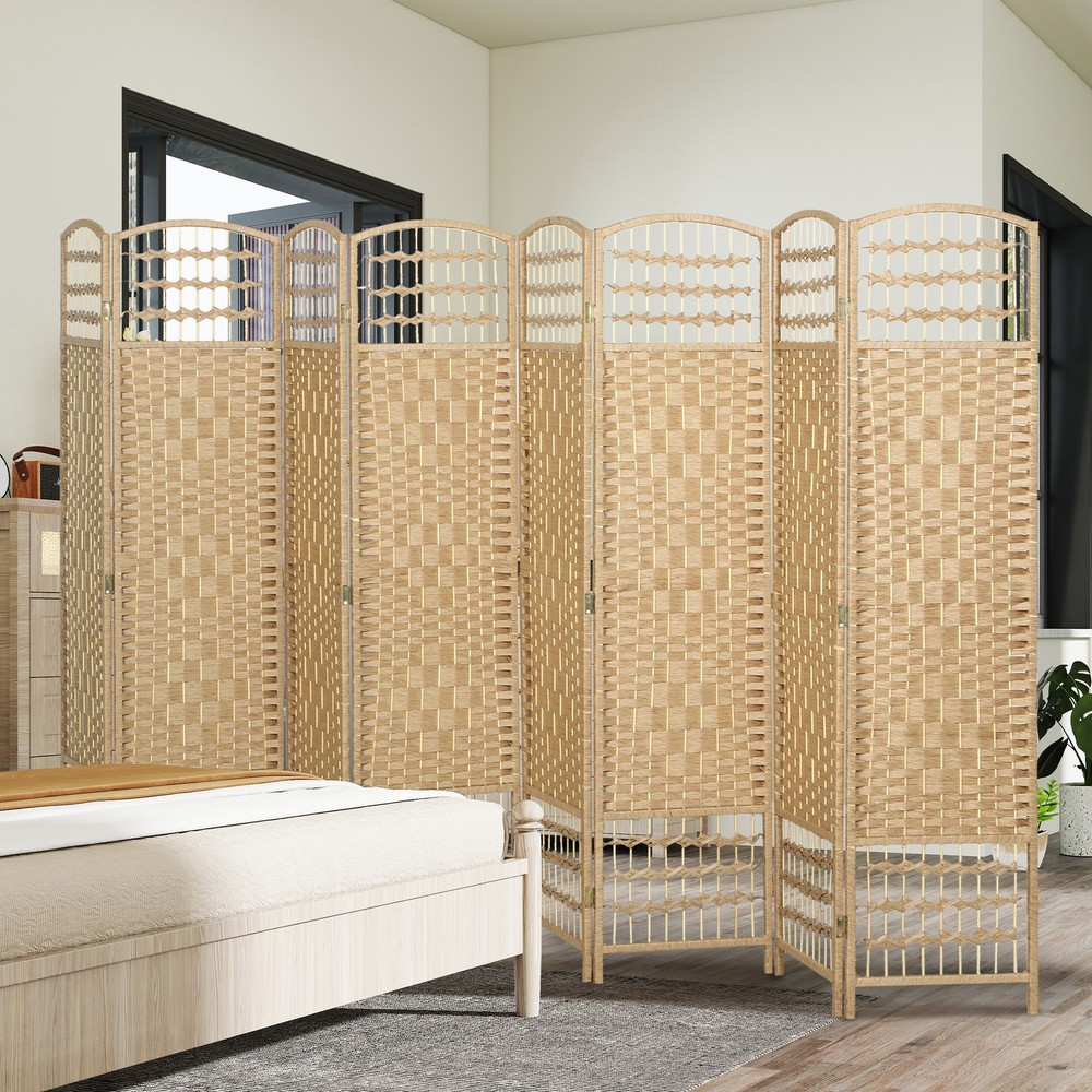 4 Panel Room Divider, Folding Screen, 5.6', Natural