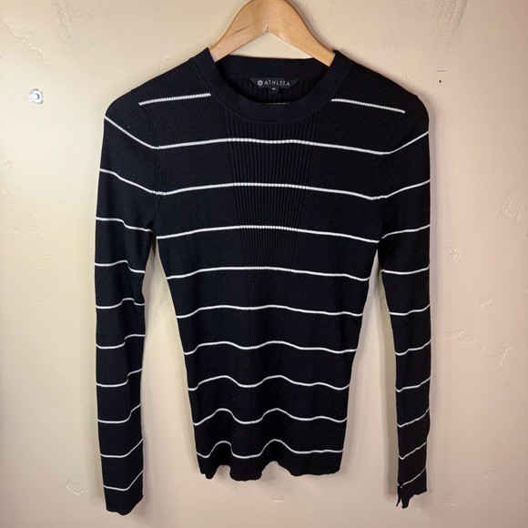 Athleta Bayside Black & White Stripe Merino Wool Blend Sweater Size Medium