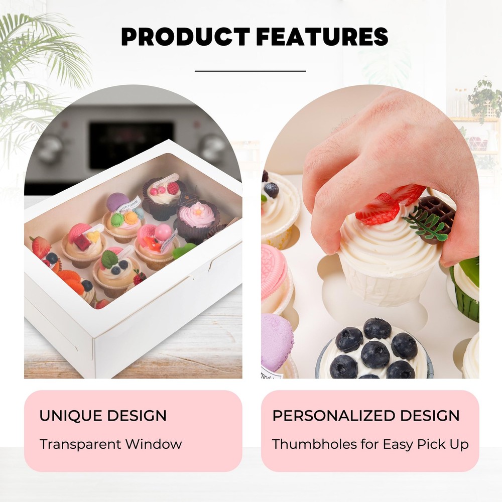 6 Pack Cupcake Boxes 12 Count Containers Window Cardboard Carrier White Muffin