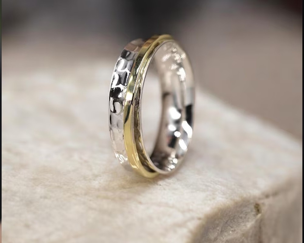 Solid 925 Sterling Silver Spinner Minimalist Infinity Hammered Thin Band Ring