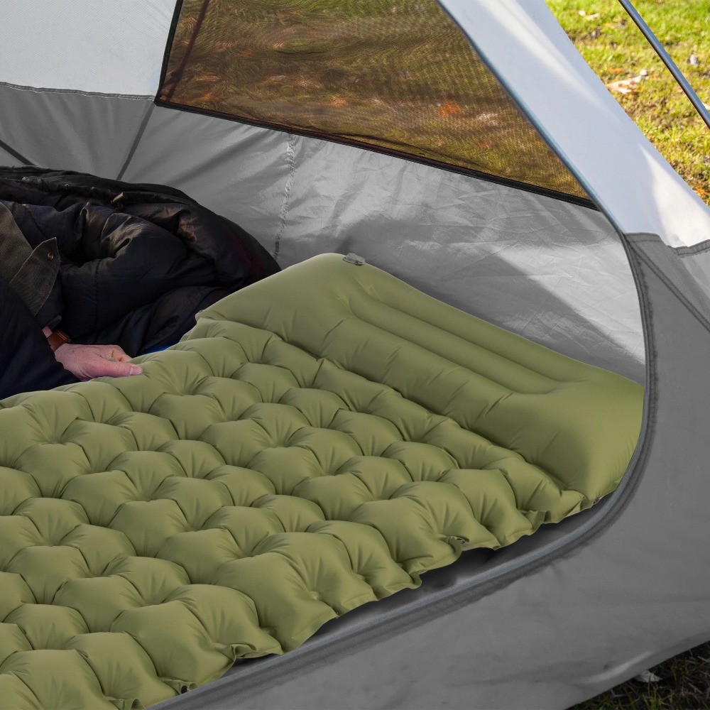 Outdoors Inflatable Sleeping Pad with Built-in Foot Pump, Olive