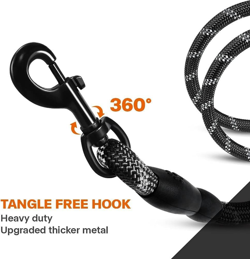 Rope Dog Leash 6 FT with Comfortable Padded Handle, Highly Reflective Threads Le