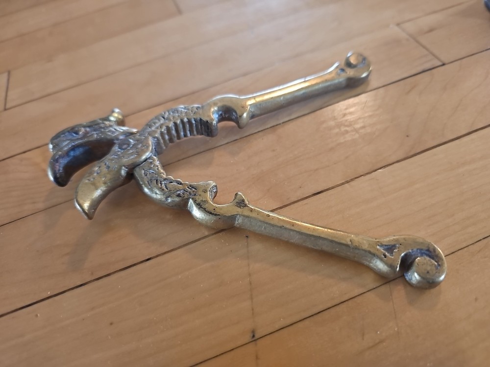 ORNATE Brass Eagle Bird Head Handheld Nutcracker VINTAGE