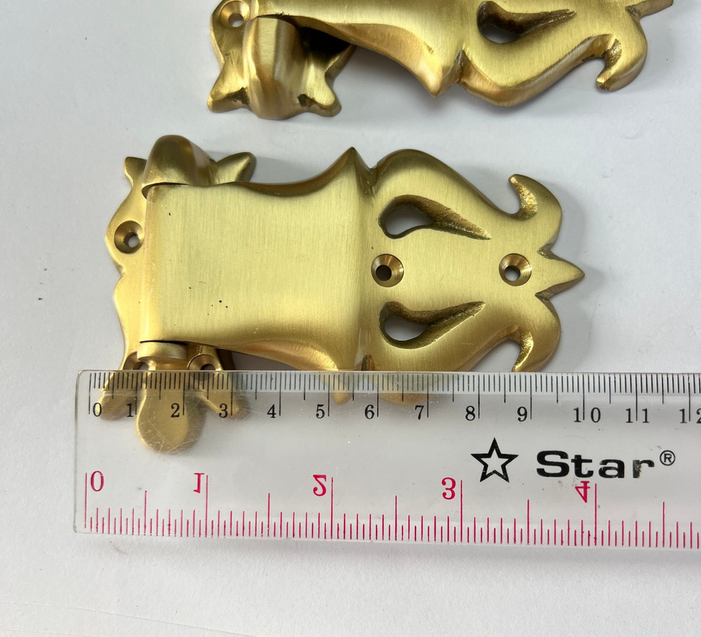 2 x Vintage Solid Brass Ice Box Hinges 4" Offset 3/8 Heavy Cast Antique Style