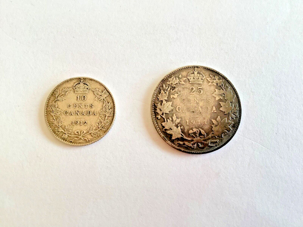 CANADA 10 CENT COIN 1912 & 25 CENT COIN 1913
