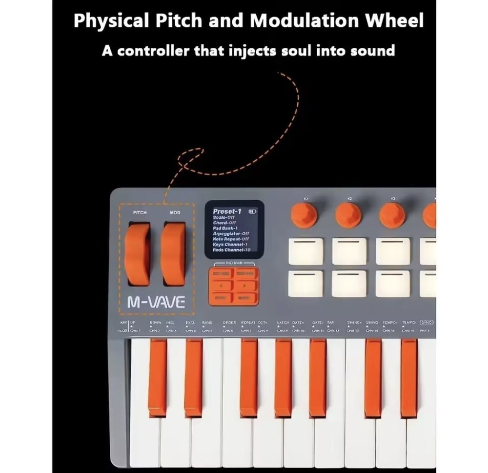 M-VAVE SMK-37 ELITE Wireless MIDI Keyboard Controller, PC, Mac, iOS, Android