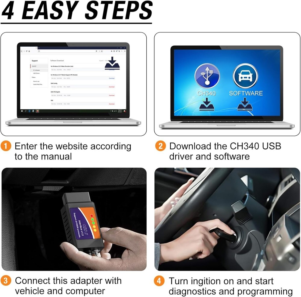 ELM327 OBD2 USB Adapter for Windows, ELMconfig Scanner with MS CAN/HS CAN Switch