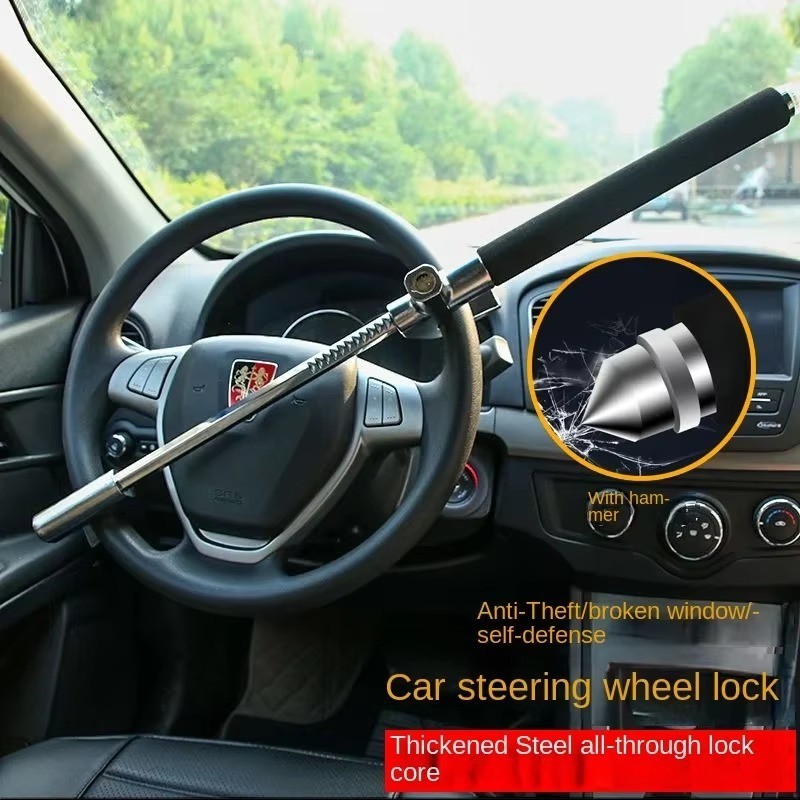 Universal Steering Wheel Lock - Anti-Theft Retractable Car Security Double Hook