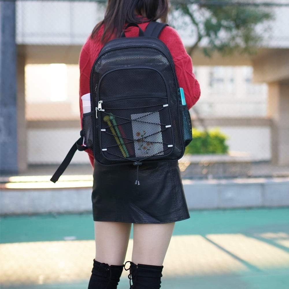 Heavy Duty Mesh Backpack, See Through College Black