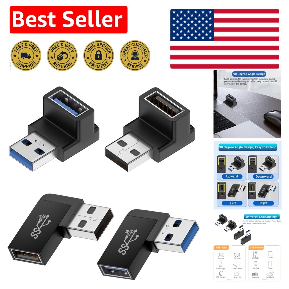 4-Pack USB 3.0 90 Degree Angle Connectors for Fast Charging & Data Transfer