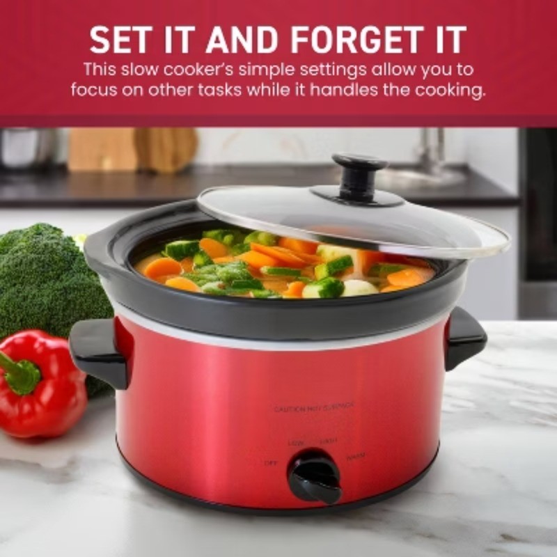 2qt Red Slow Cooker Oval Mini Crock Pot Adjustable Settings Keep Warm New