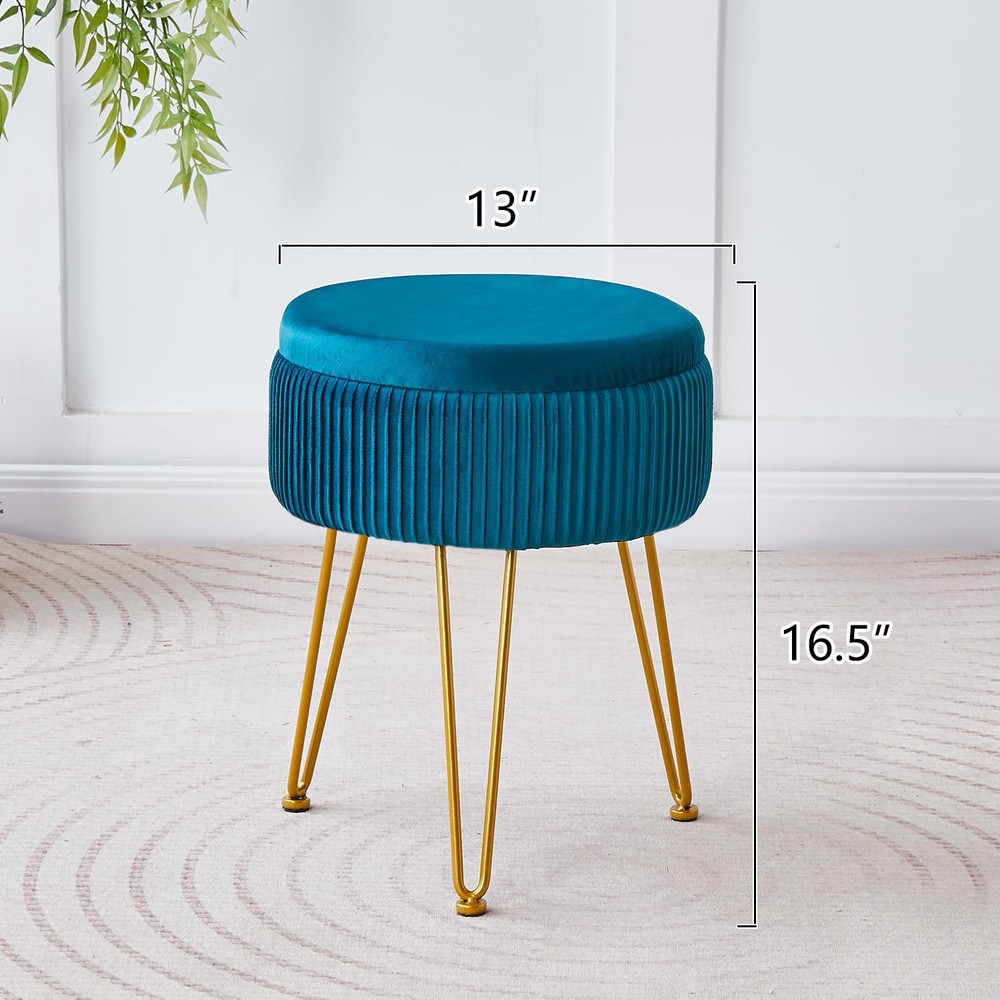 Velvet Foot Rest Stool Multipurpose Dressing Stools Upholstered Round Storage...