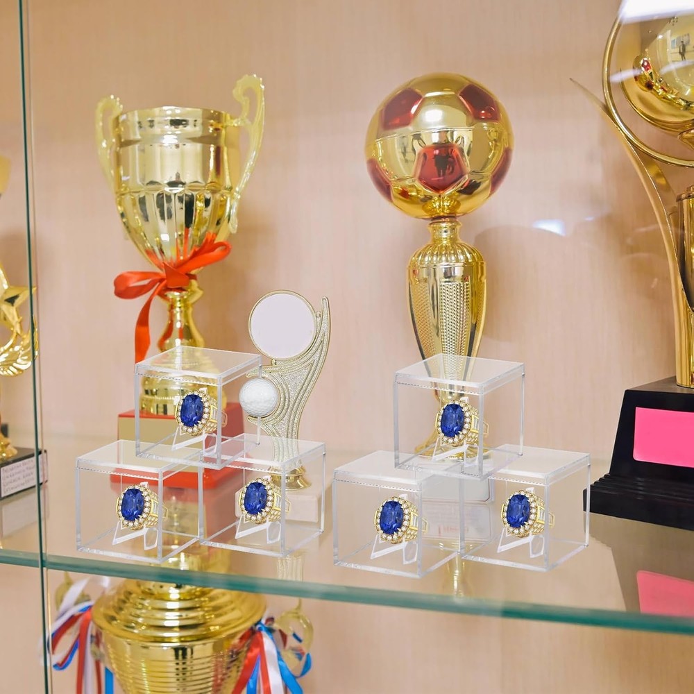 6 Pack Championship Ring Display Case Clear Acrylic Mini