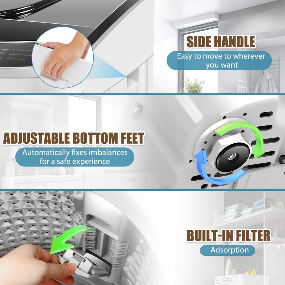 20lbs Full-Automatic Washing Machine with 10 Program Drain Pump Portable Washer-