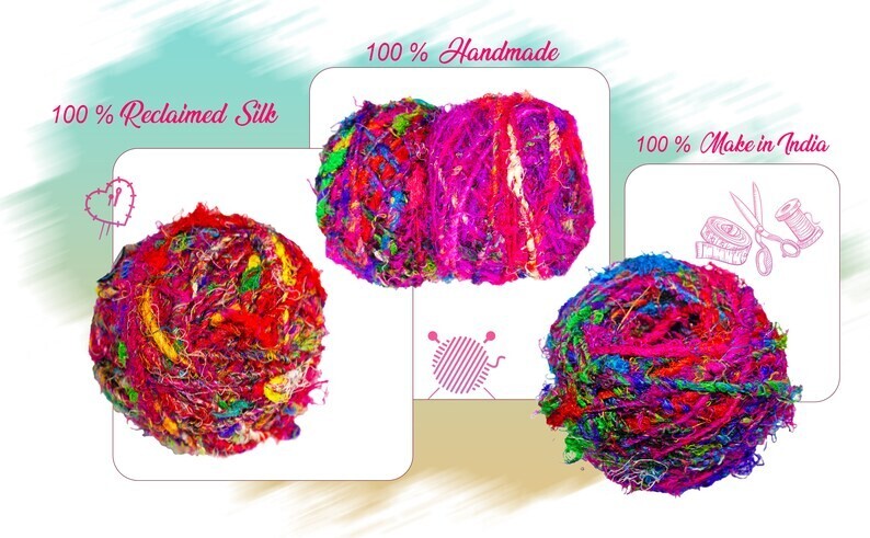 Recycled Sari Silk Yarn - Multicolor 100 Grams