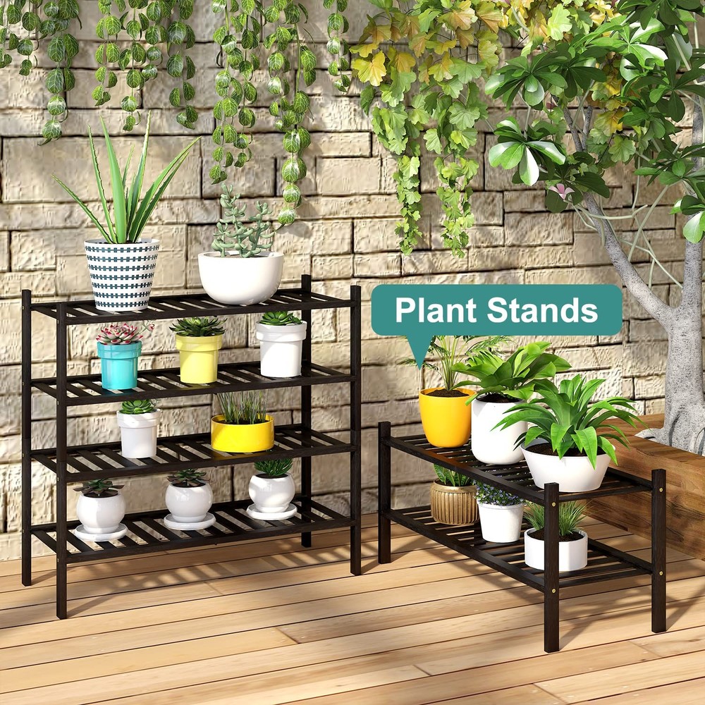4Tier Black Bamboo Shoe Rack, Foldable Stackable FreeStanding for Entryway