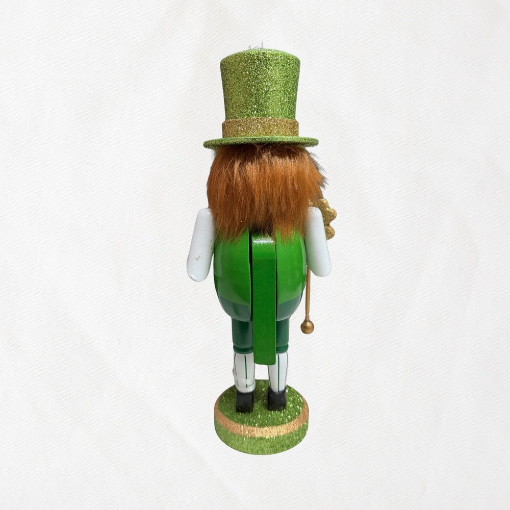St. Patrick's Day Nutcracker 10" Leprechaun /Glitter Accented Holding a Scepter